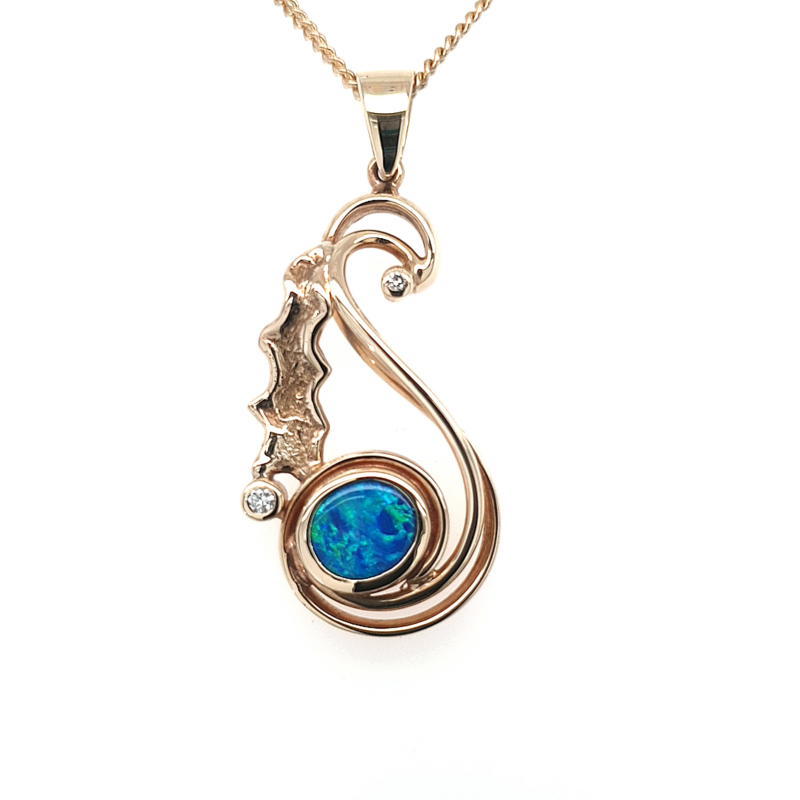 Leon Bakers 9K Curved Yellow Gold Opal Pendant_0
