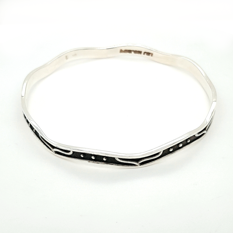 Coral Bay Collection Sterling Silver Blackened Pattern Bangle_0