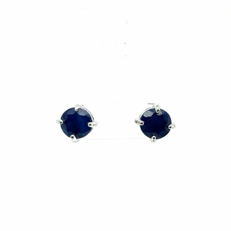 Sterling Silver Australian Round Sapphire Stud Earrings_0