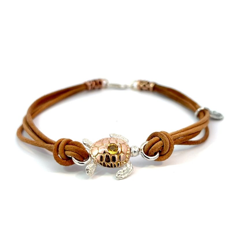 Leon Baker Handmade Rose Gold and Sterling Silver Leather Turtle Bracelet_0