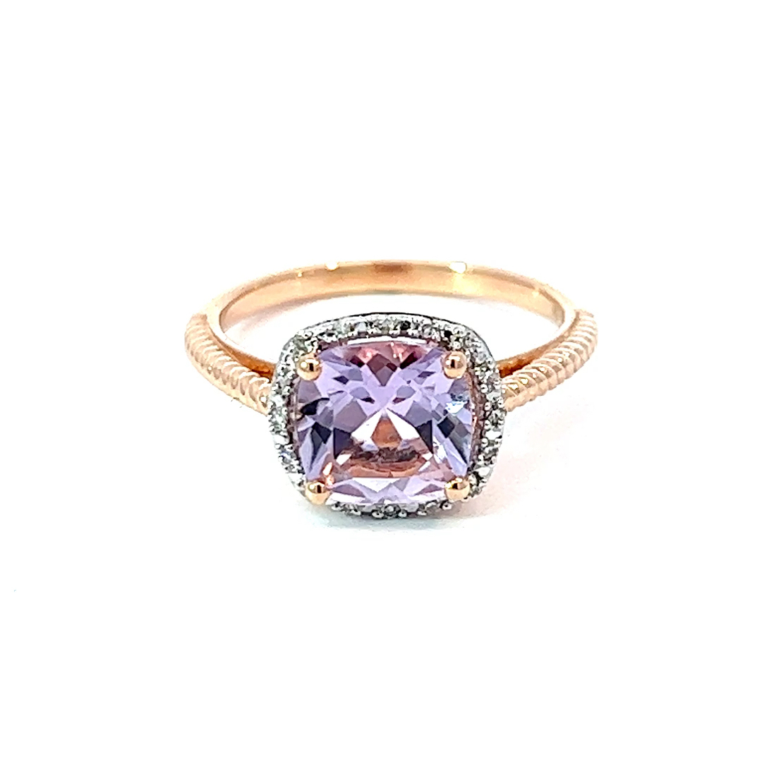 Leon Baker 9k Rose Gold Amethyst Diamond Ring