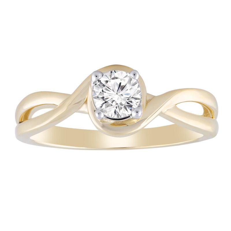 9k Yellow Gold Split Wave Ring with Diamond Claw Setting - SKU 001-02372 | Elegant and Unique Jewelry for Every Occasion