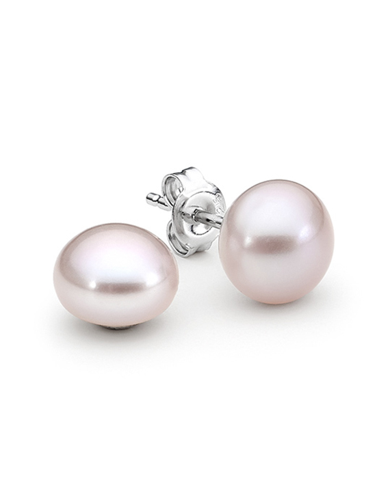 Sterling Silver and Pink Button Freshwater Pearl Studs by Leon Baker
