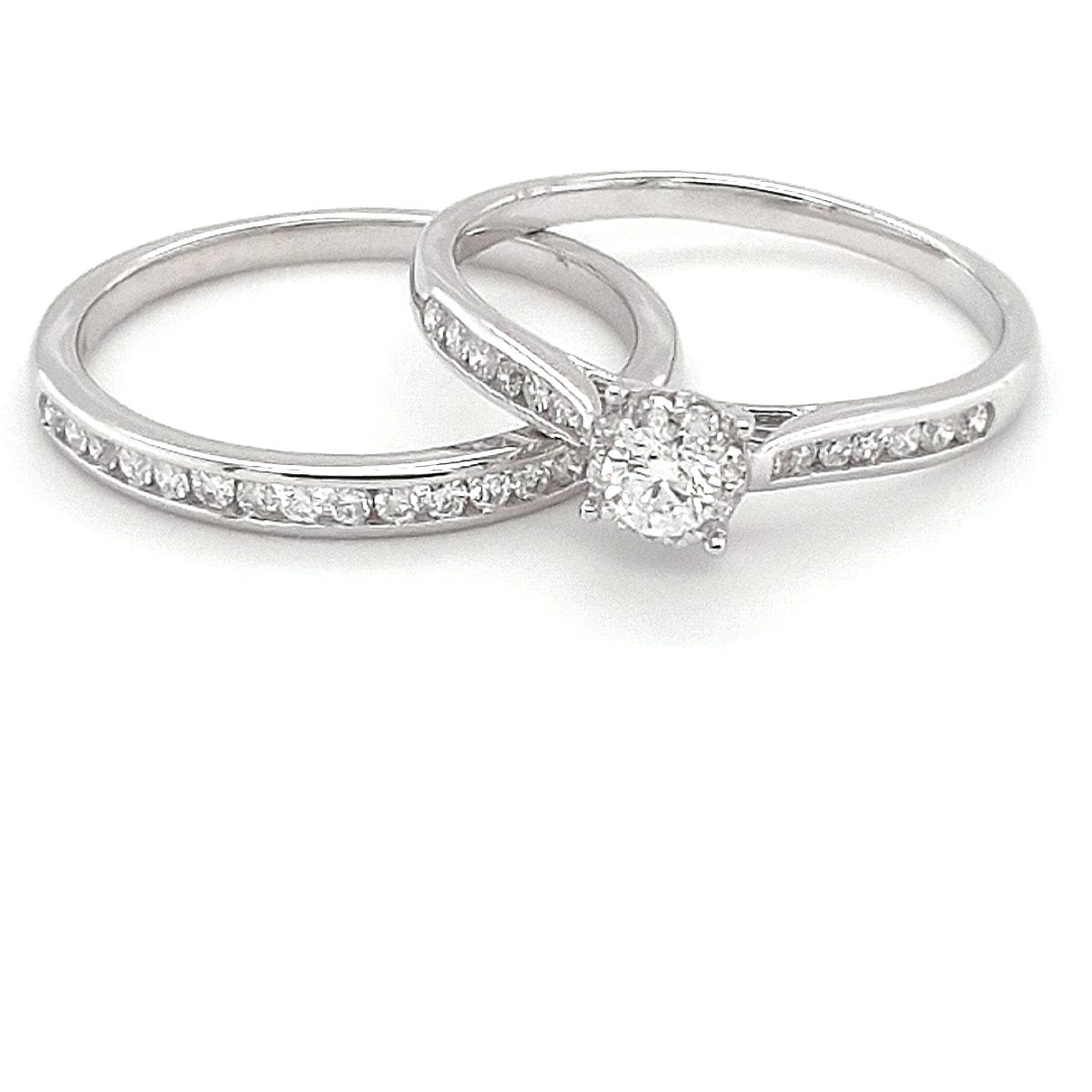 Royal Diamond 9K White Gold Engagement and Wedding Set_0