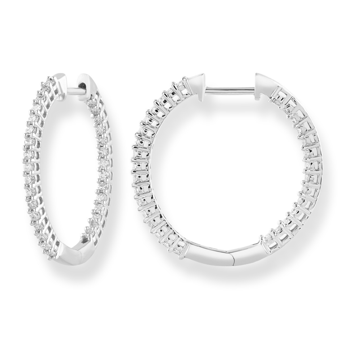 Royal Diamond 9K White Gold Diamond Hoop Earrings_0