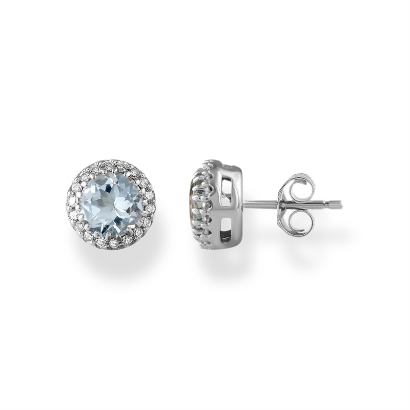 Royal Diamond 9K White Gold Diamond and Aquamarine Studs_0