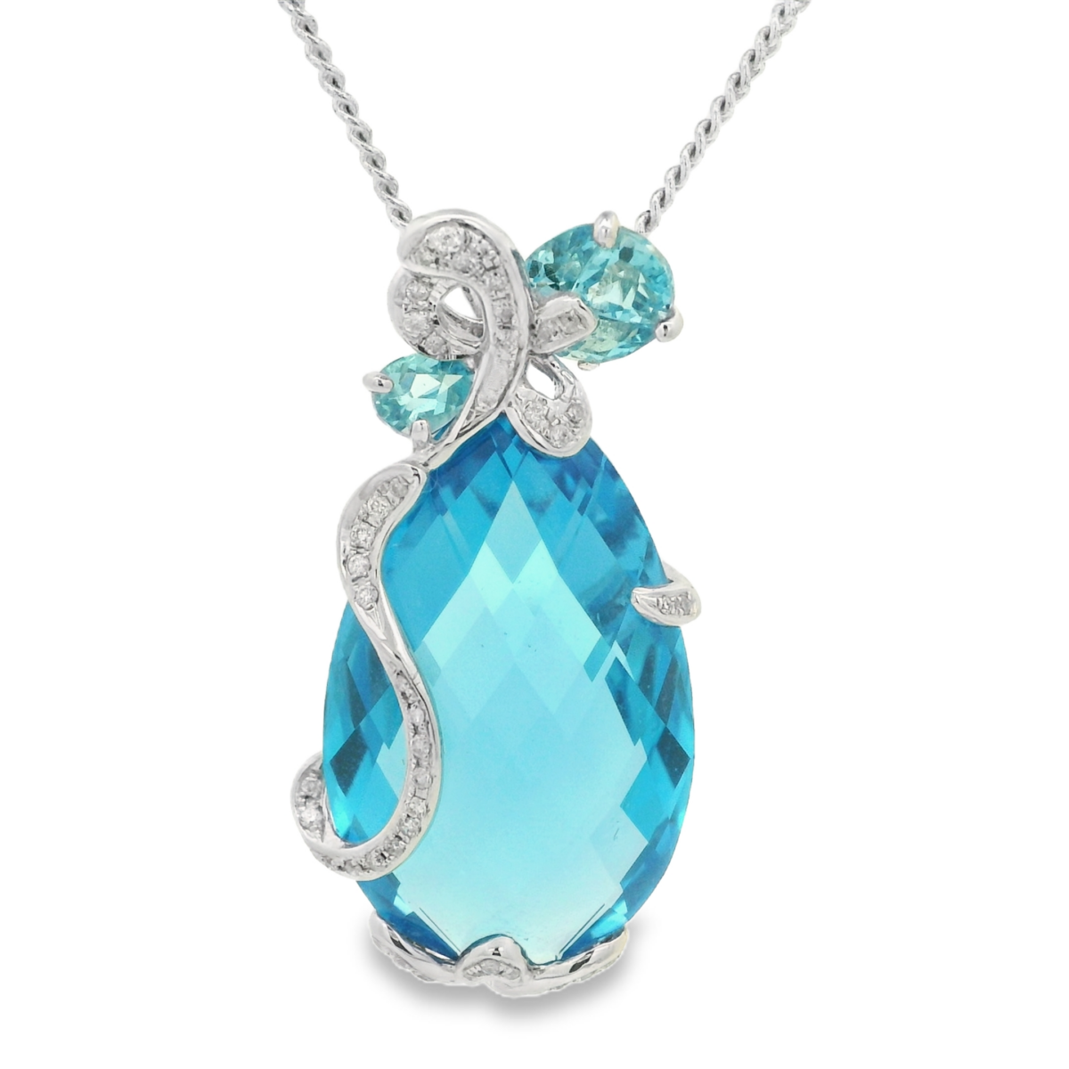 Leon Baker 18K White Gold and Diamond Blue Topaz Pendant_0