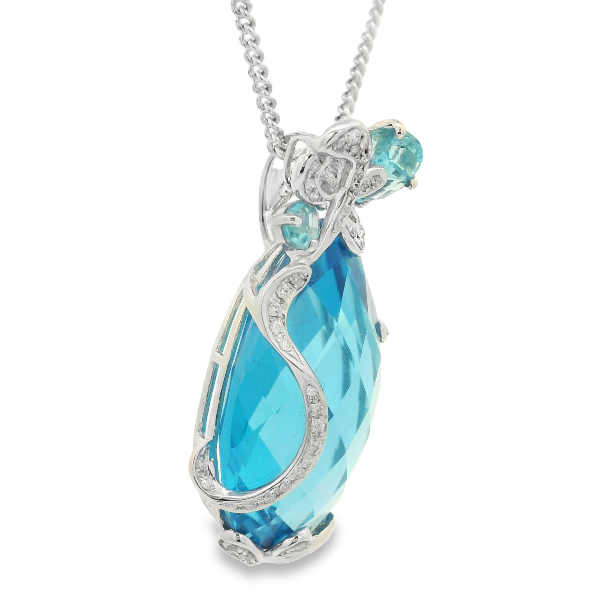 Leon Baker 18K White Gold and Diamond Blue Topaz Pendant_1