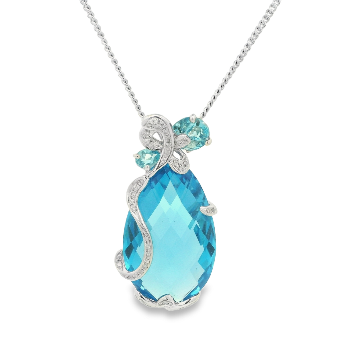 Leon Baker 18K White Gold and Diamond Blue Topaz Pendant_3