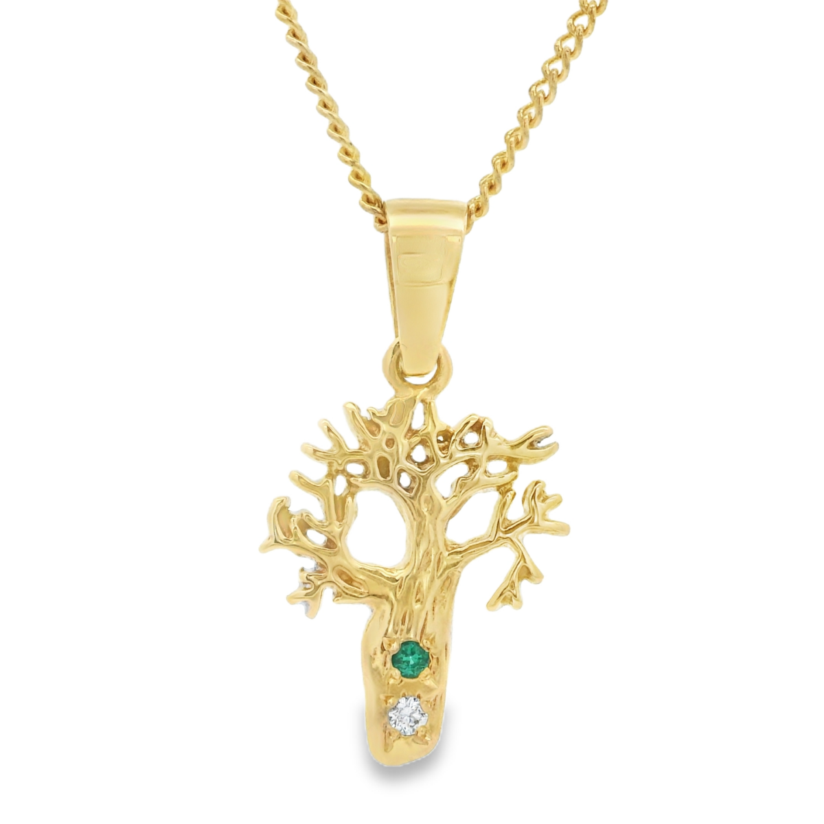 Leon Baker Handmade 9ct Yellow Gold Diamond Emerald Boab Tree Pendant_0