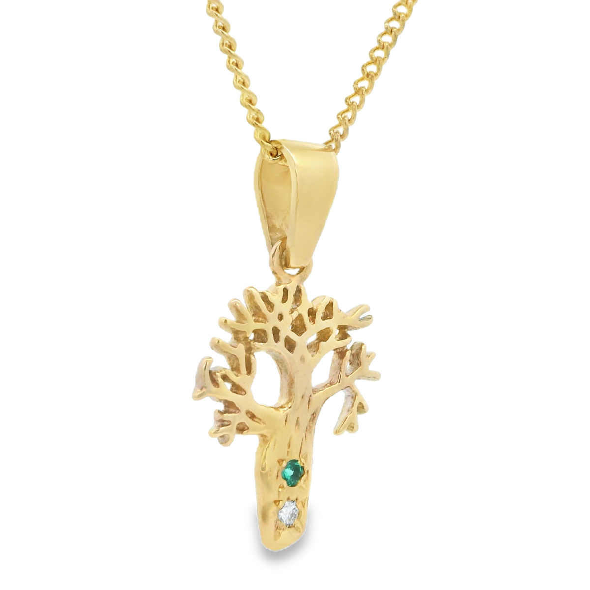 Leon Baker Handmade 9ct Yellow Gold Diamond Emerald Boab Tree Pendant_1