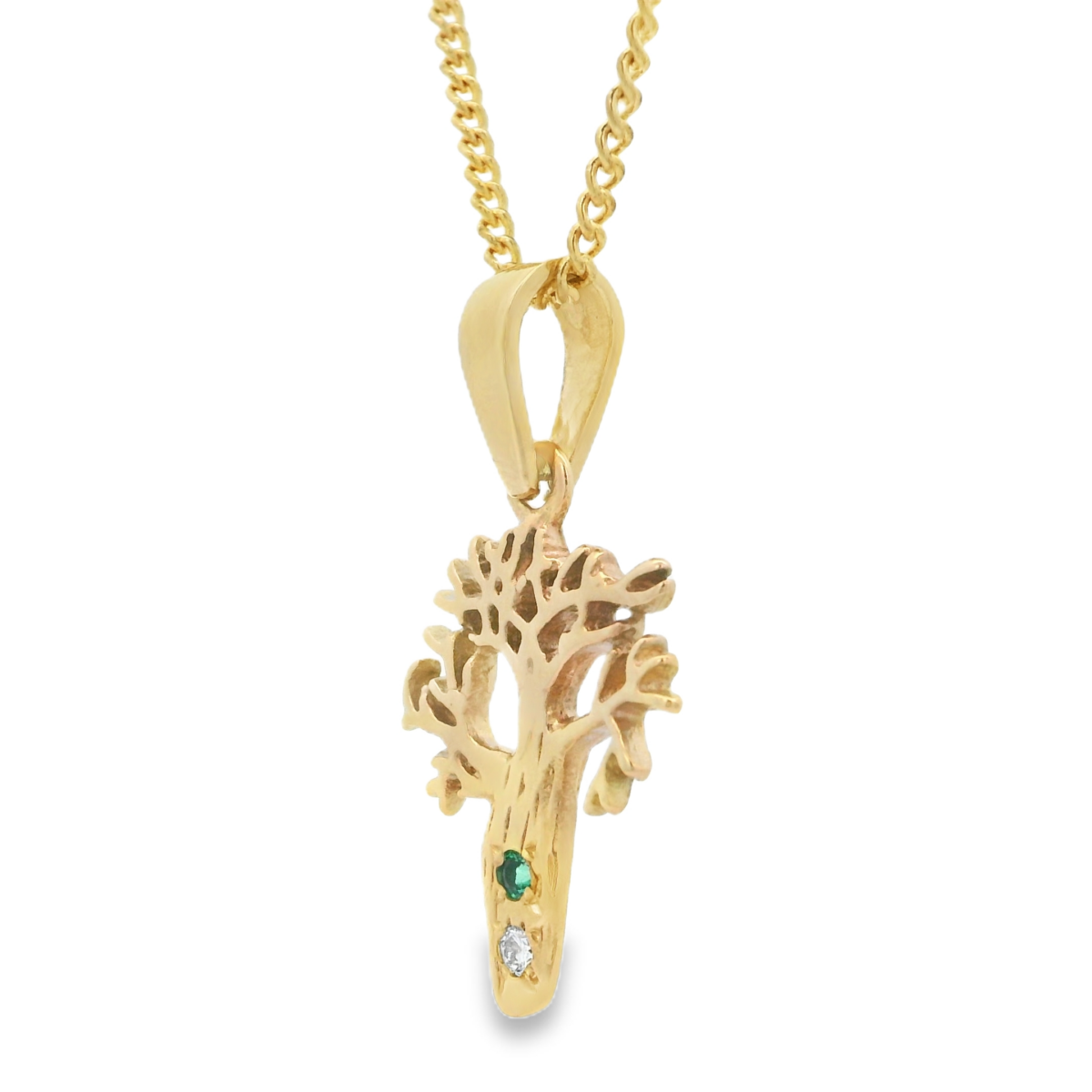 Leon Baker Handmade 9ct Yellow Gold Diamond Emerald Boab Tree Pendant_2