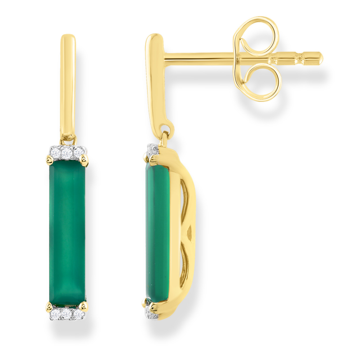 LEON BAKER 9K YG 0.05CT HI I1 DIA GREEN ONYX EARRING_0