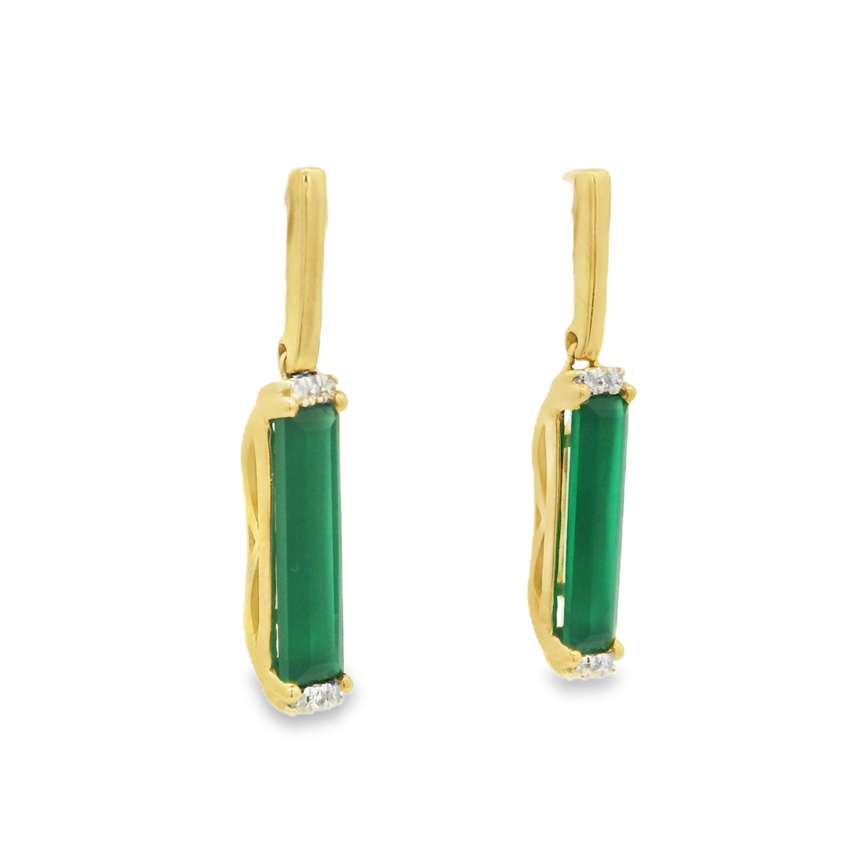 LEON BAKER 9K YG 0.05CT HI I1 DIA GREEN ONYX EARRING_2