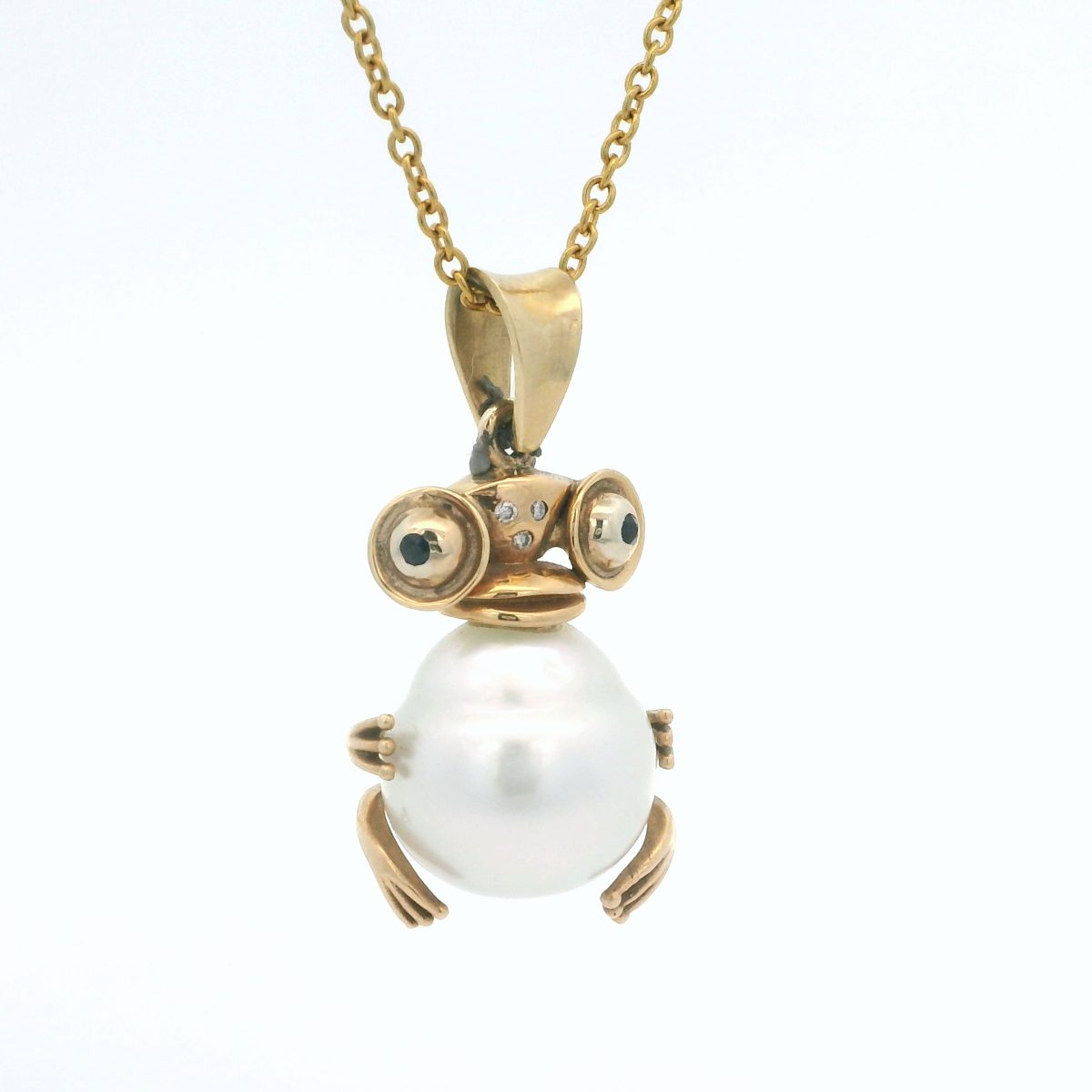 Leon Bakers 9K Yellow Gold Broome Pearl with Diamonds and Blue Sapphire Handmade Mr. Frog_1