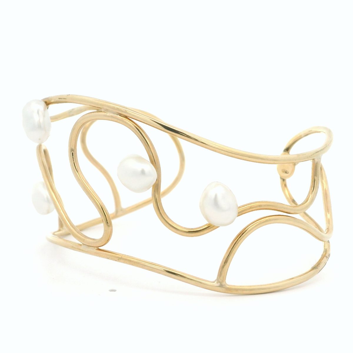 Coral Bay Collection 9K Yellow Gold Twist Cuff Bangle with 4x Broome Keshi Pearls_1