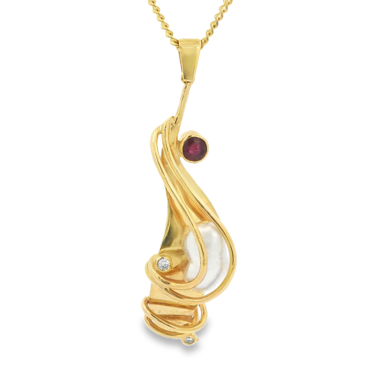 Leon Bakers 9K Yellow Gold Pendant with Red Ruby, Keshi Broome Pearl and 2x RBC Diamonds_0