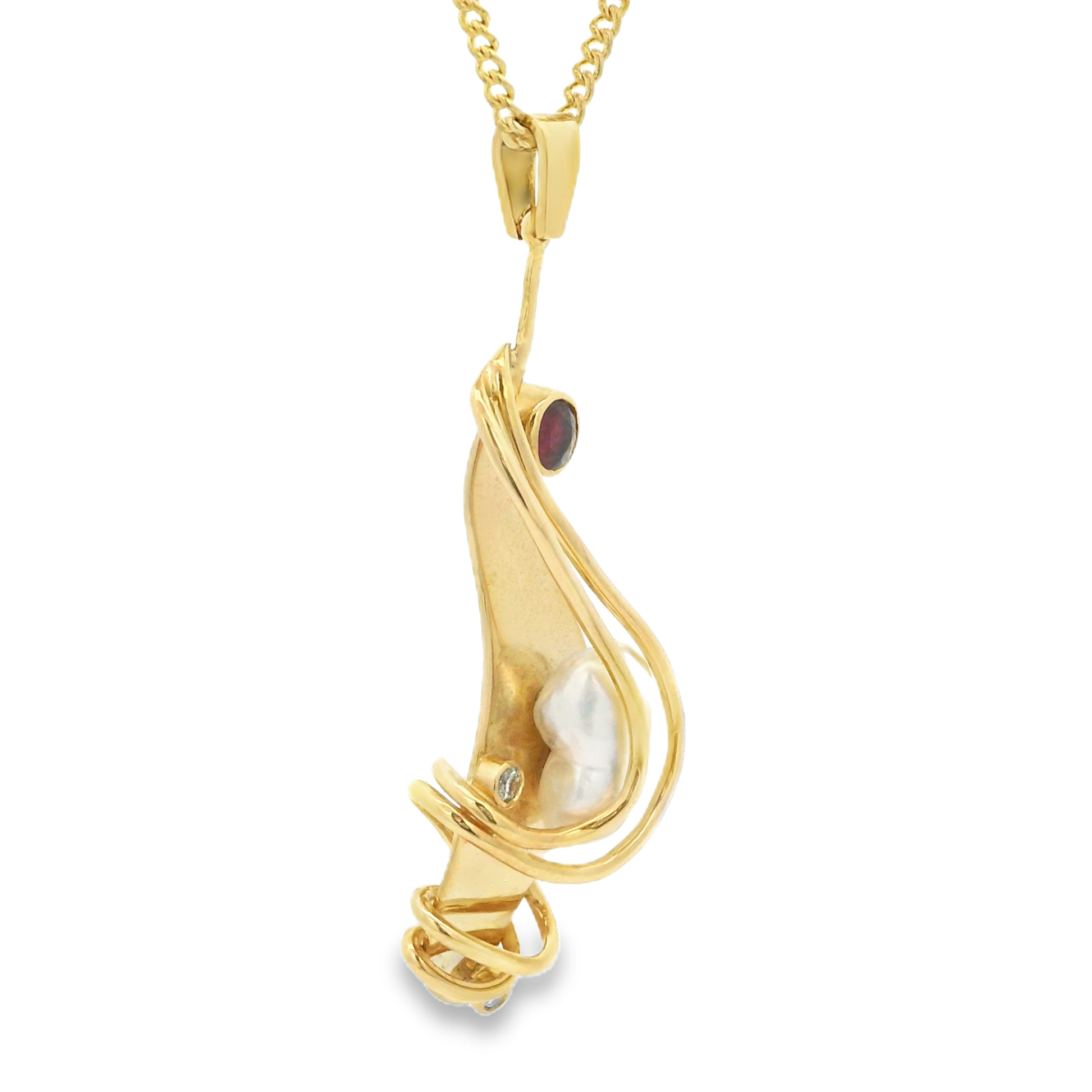 Leon Bakers 9K Yellow Gold Pendant with Red Ruby, Keshi Broome Pearl and 2x RBC Diamonds_1