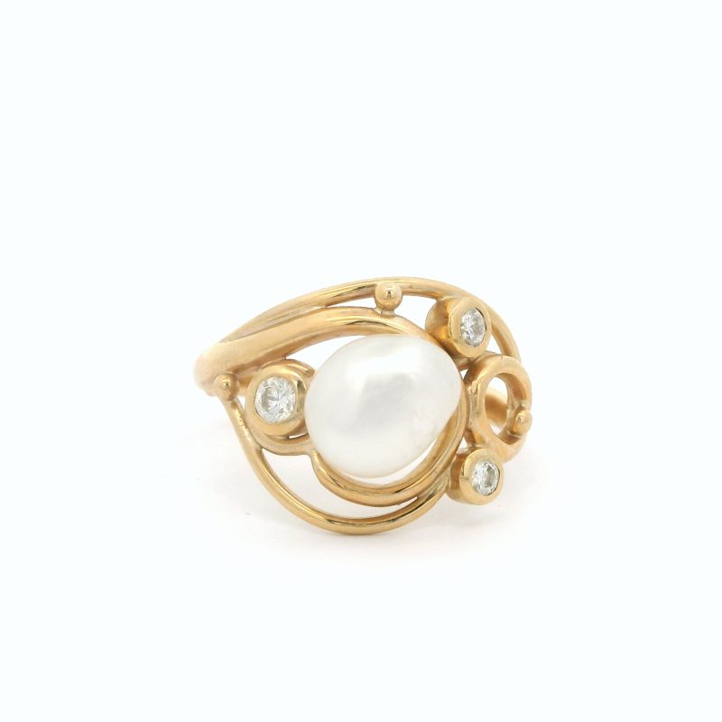 9KYG Broome Keshi Pearl Diamond Ring_0