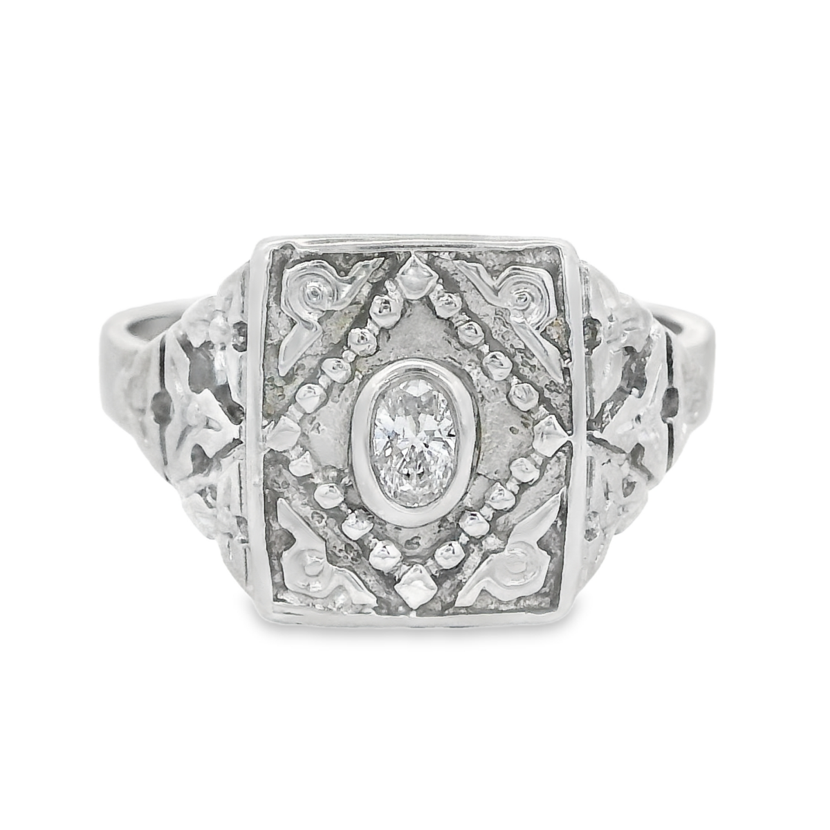 9CT WG Crest Signet Ring with Oval Diamond_0