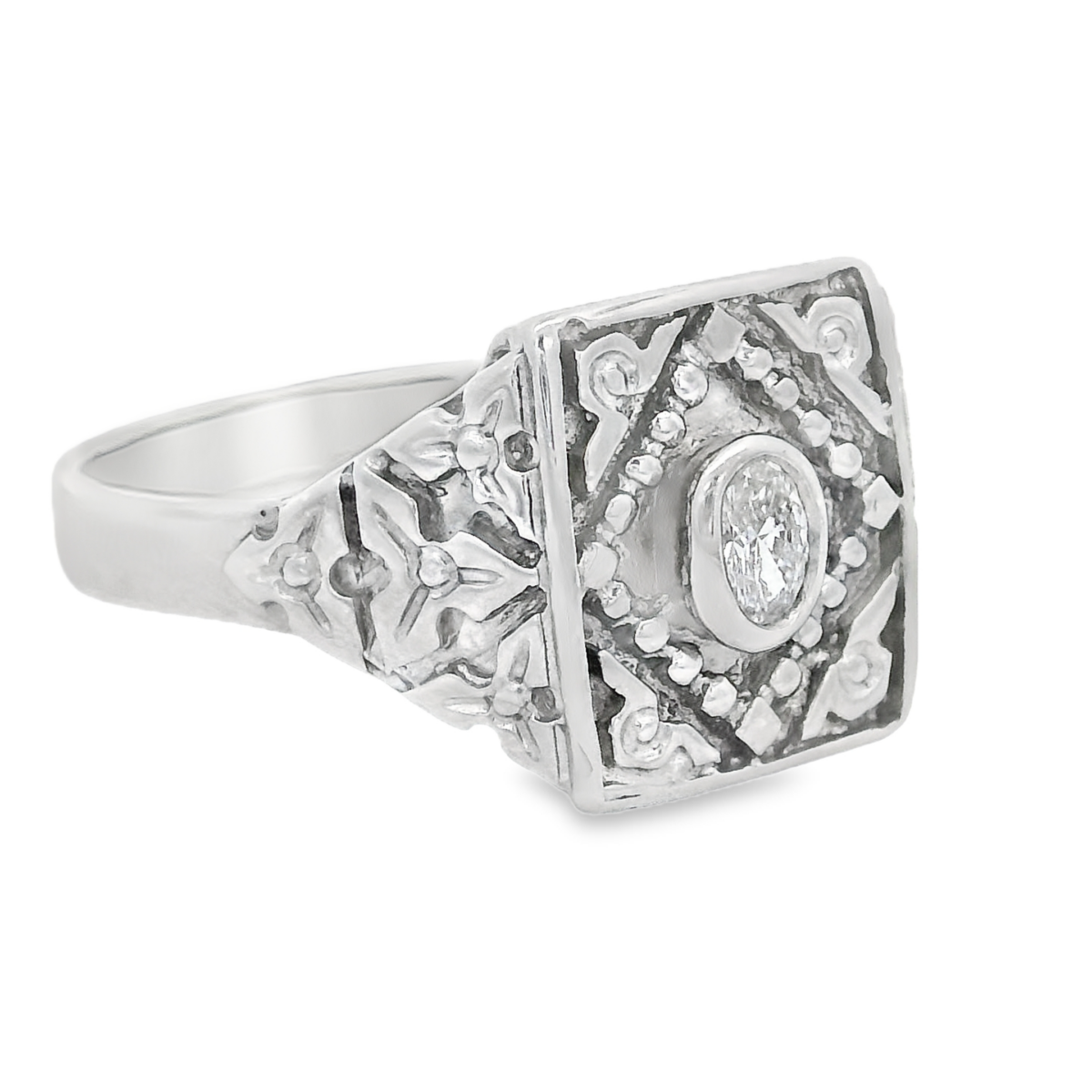 9CT WG Crest Signet Ring with Oval Diamond_1