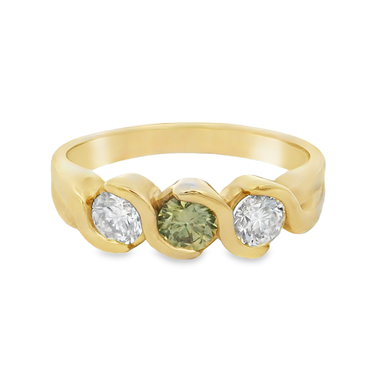 Leon Baker 9K Yellow Gold and Green Swarovski Diamond Trilogy Ring_0