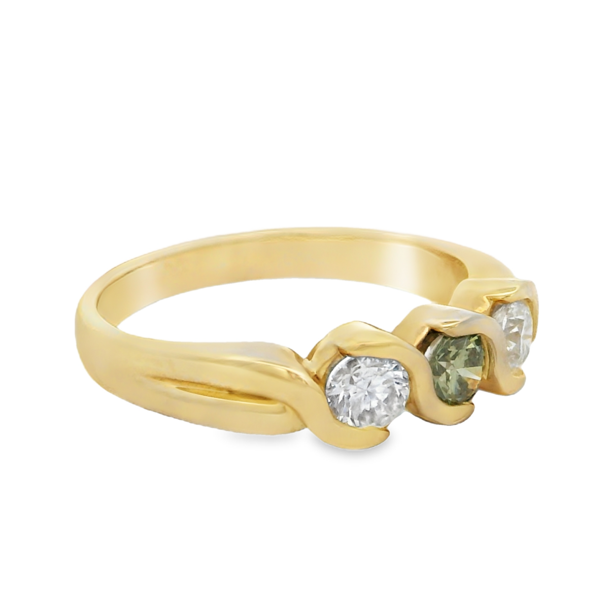 Leon Baker 9K Yellow Gold and Green Swarovski Diamond Trilogy Ring_1