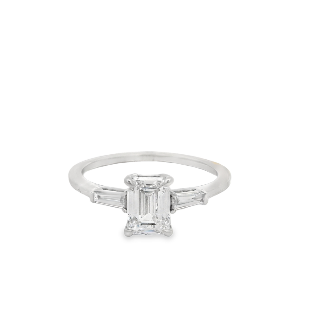 8KWG 1ct Emerald Cut Lab Diamond 2X 0.10ct Lab Diamond Engagement Ring_0