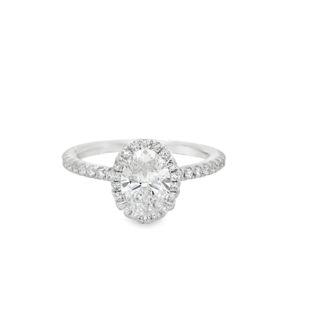 18KWG 1.42ct VS2 Oval Halo Lab Diamond Engagement Ring_0