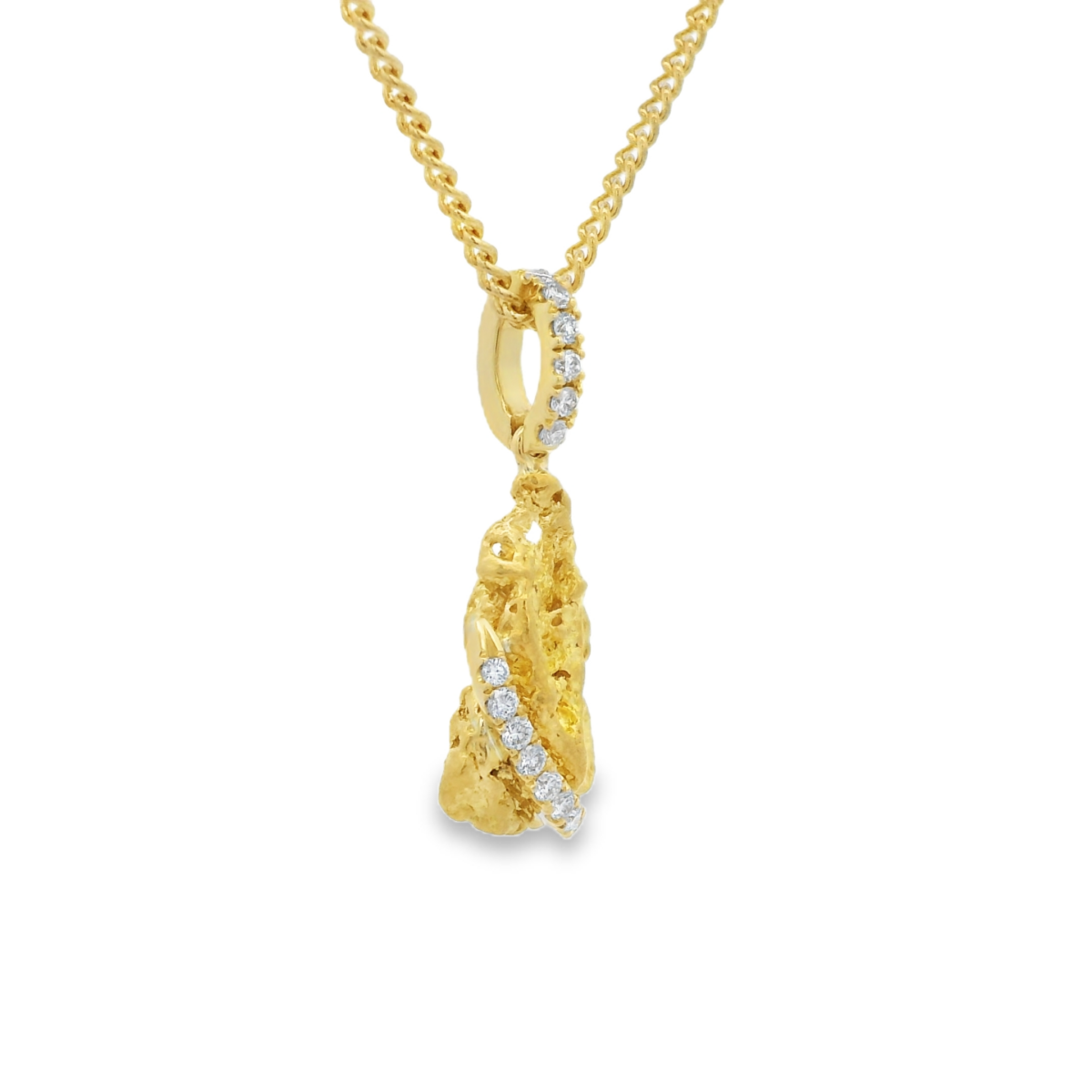 18ct Australia Gold Nugget Pendant with Diamonds_1