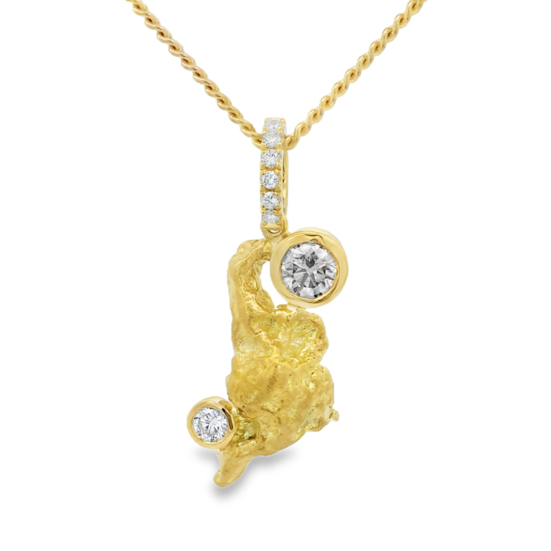 18ct Gold Nugget 1 Champagne and 6 Diamond Pendant_0