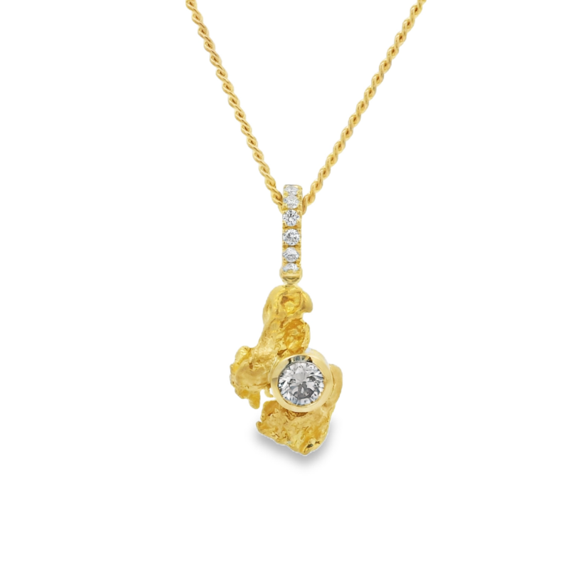 18ct Australian Nugget with Champaign Diamond and 6 Diamond Pendant_0