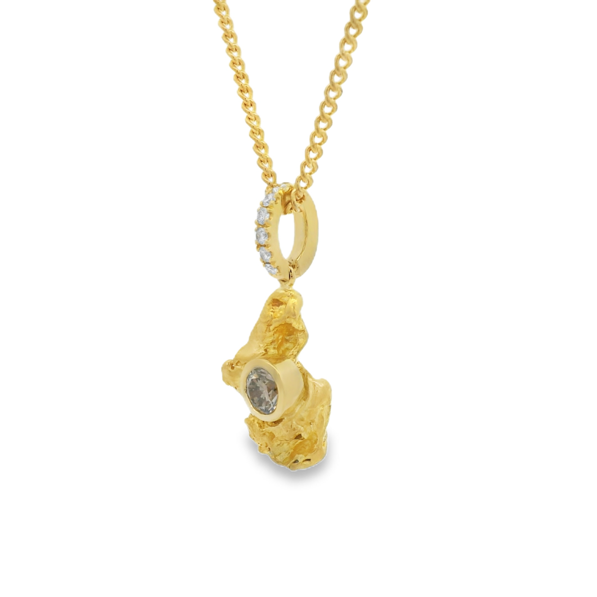 18ct Australian Nugget with Champaign Diamond and 6 Diamond Pendant_1