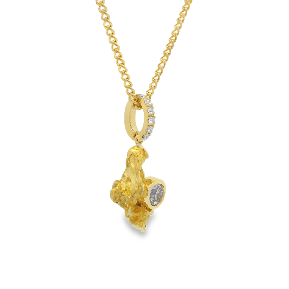 18ct Australian Nugget with Champaign Diamond and 6 Diamond Pendant_2