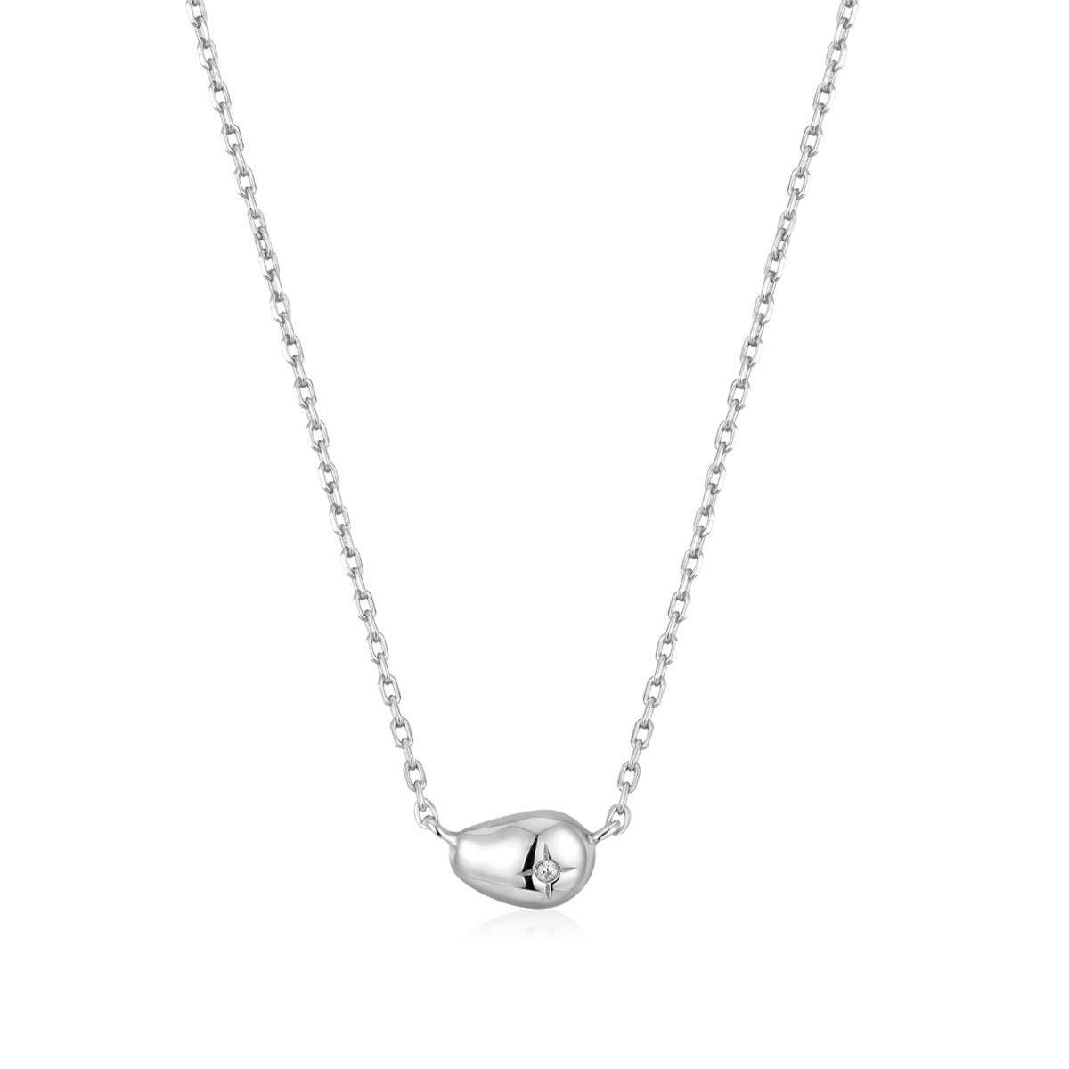 Pearl Silver CZ Pebble Necklace_0