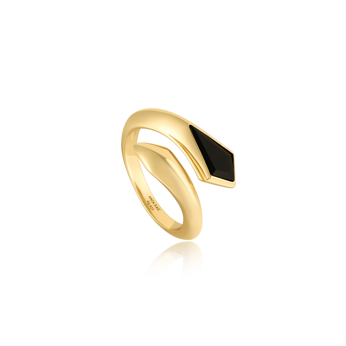 Punk Gold Black Agate Wrap Adjustable Ring_0