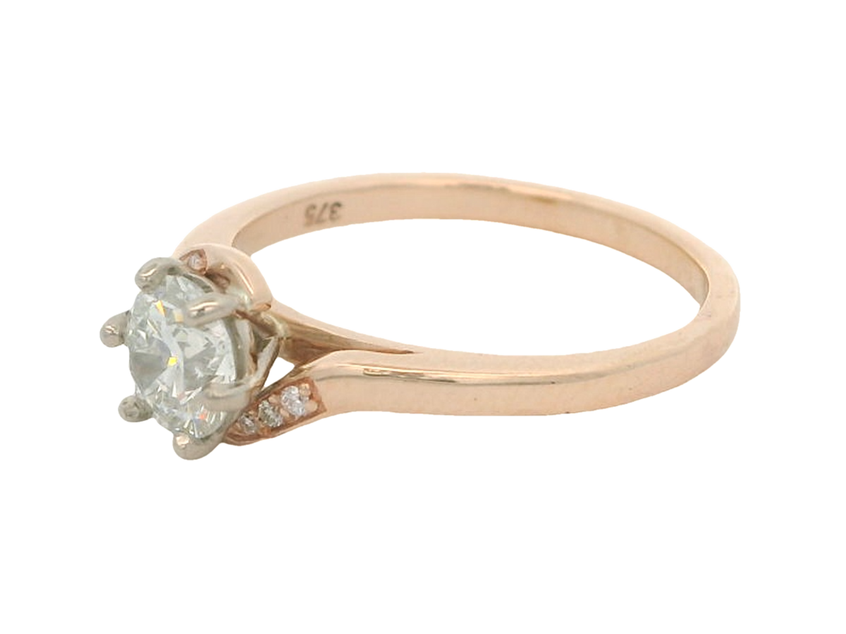 9K Rose Gold Ring with 0.50CT Natural White Diamond and 6x 0.01CT Diamonds_1