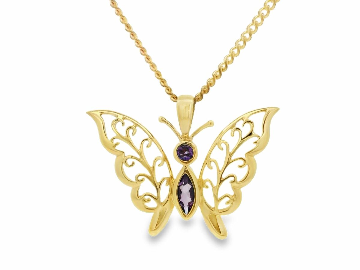 9KYG Amethyst Butterfly Pendant_0