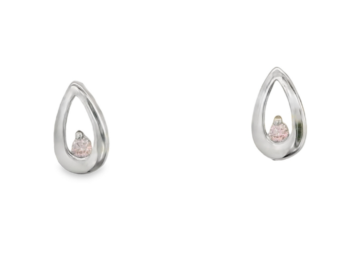 Argyle 18K Pear Shaped Claw Stud Earrings with Pink Diamond_0