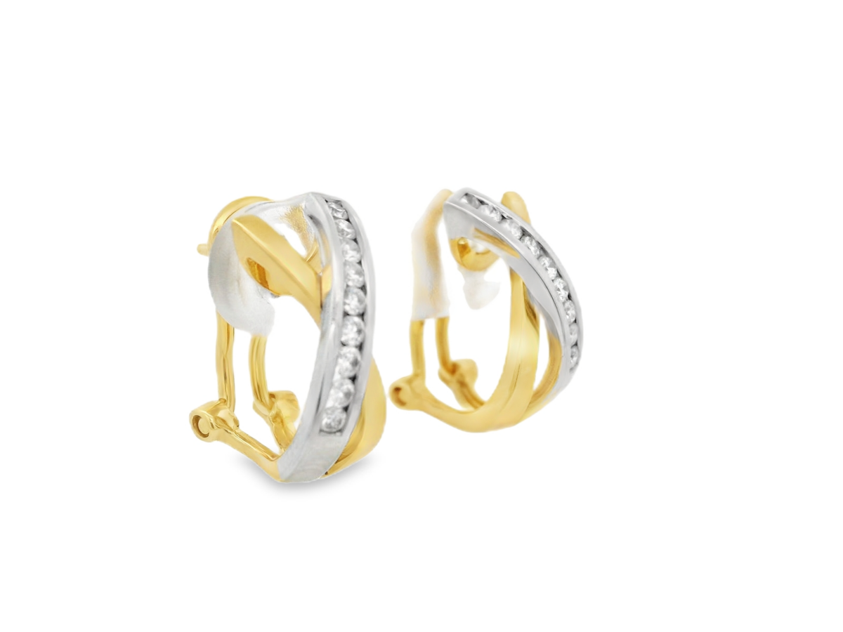 Leon Baker 18K Yellow and White Gold Diamond Crossover Hoops_1