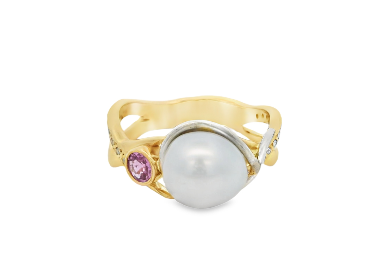 Leon Bakers Making Waves Tear Shaped Broome Pearl With Pink Saphire and diamonds Ring_0