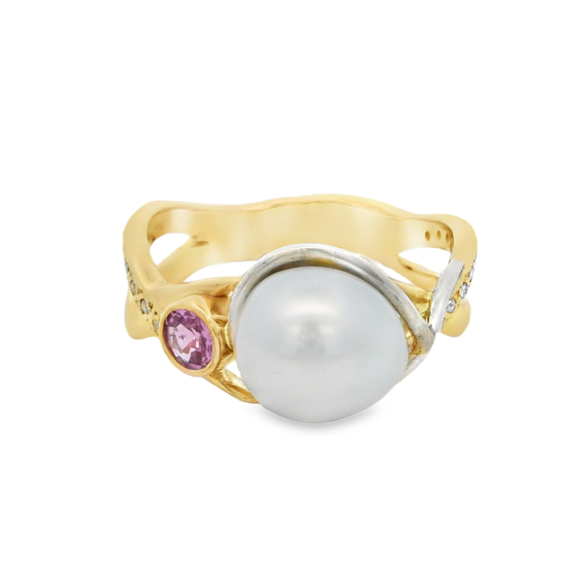 Leon Bakers Making Waves Tear Shaped Broome Pearl With Pink Saphire and diamonds Ring_0