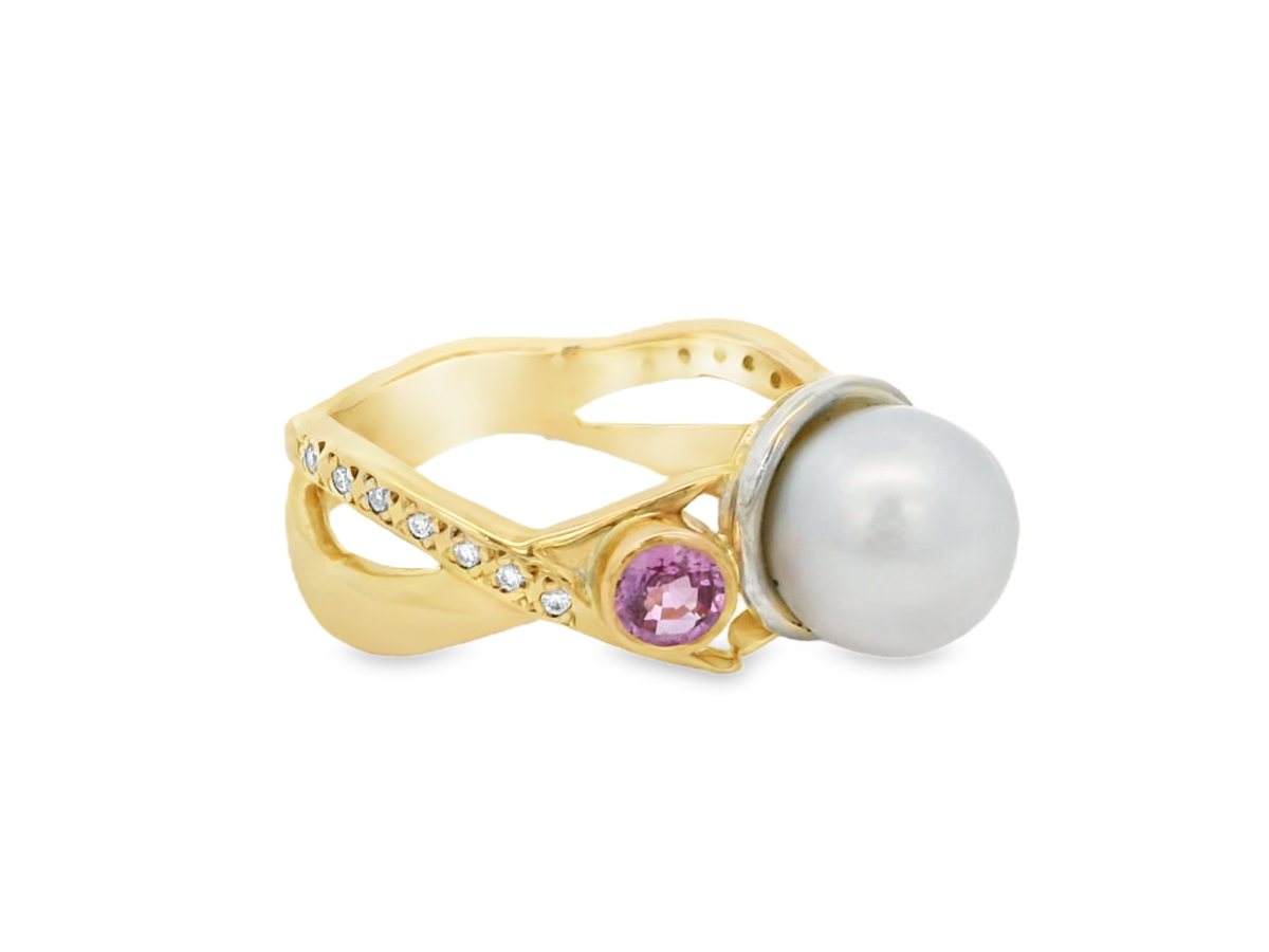 Leon Bakers Making Waves Tear Shaped Broome Pearl With Pink Saphire and diamonds Ring_2