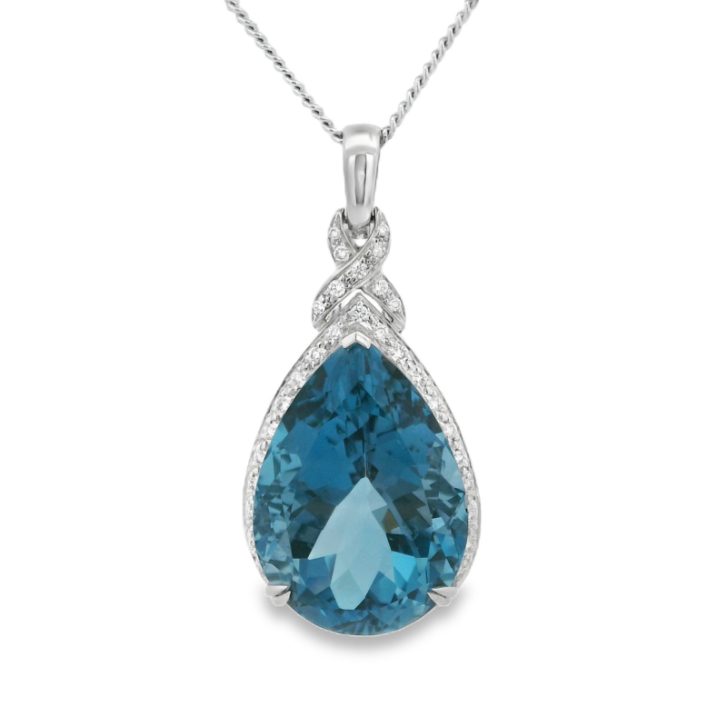 Leon Baker 18K White Gold Blue Topaz and White Diamond Pendant_0