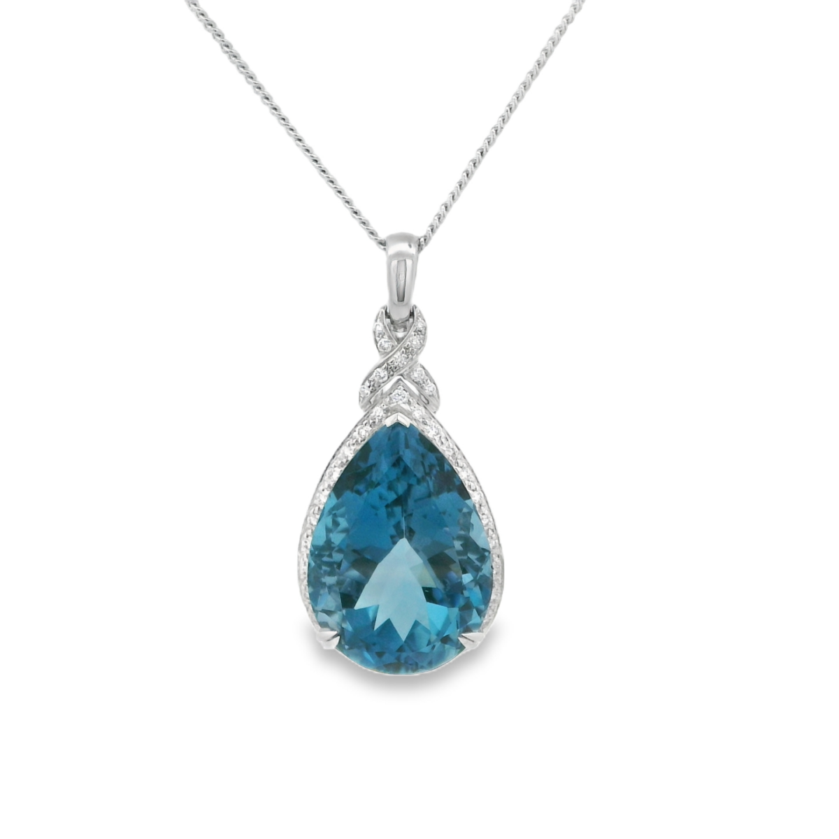 Leon Baker 18K White Gold Blue Topaz and White Diamond Pendant_3