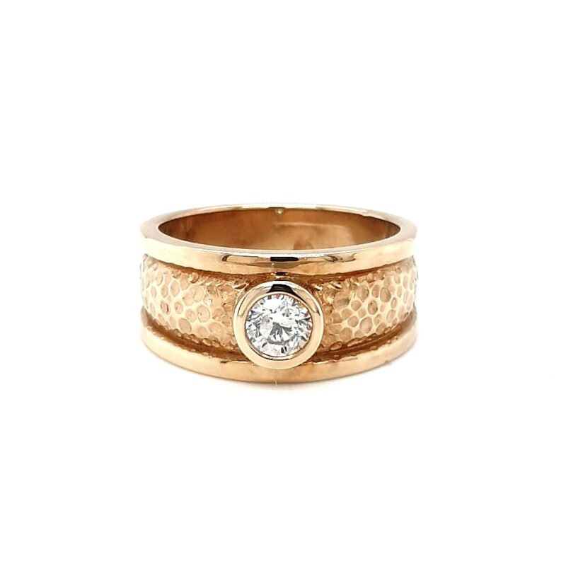 Leon Baker 9K Yellow Gold and Diamond Beaten Wide Ring_0