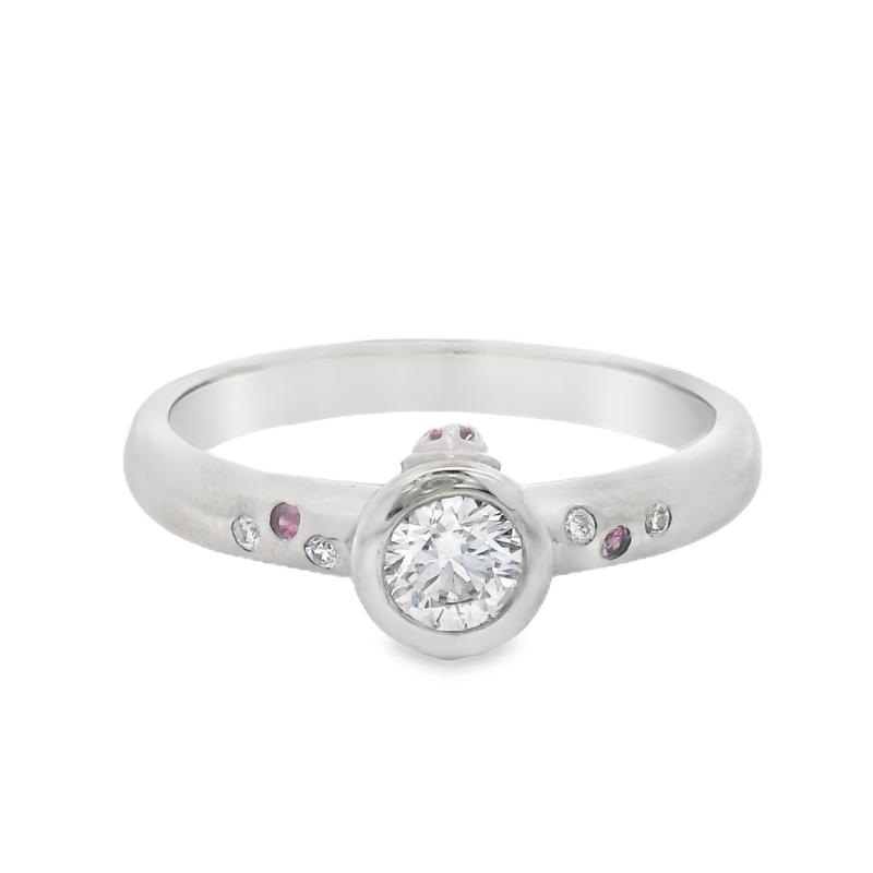 Leon Bakers 18K White Gold Diamond and Pink Sapphire Engagement Ring_0