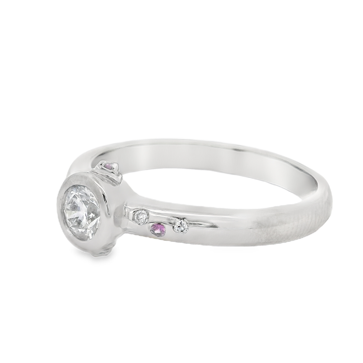 Leon Bakers 18K White Gold Diamond and Pink Sapphire Engagement Ring_2