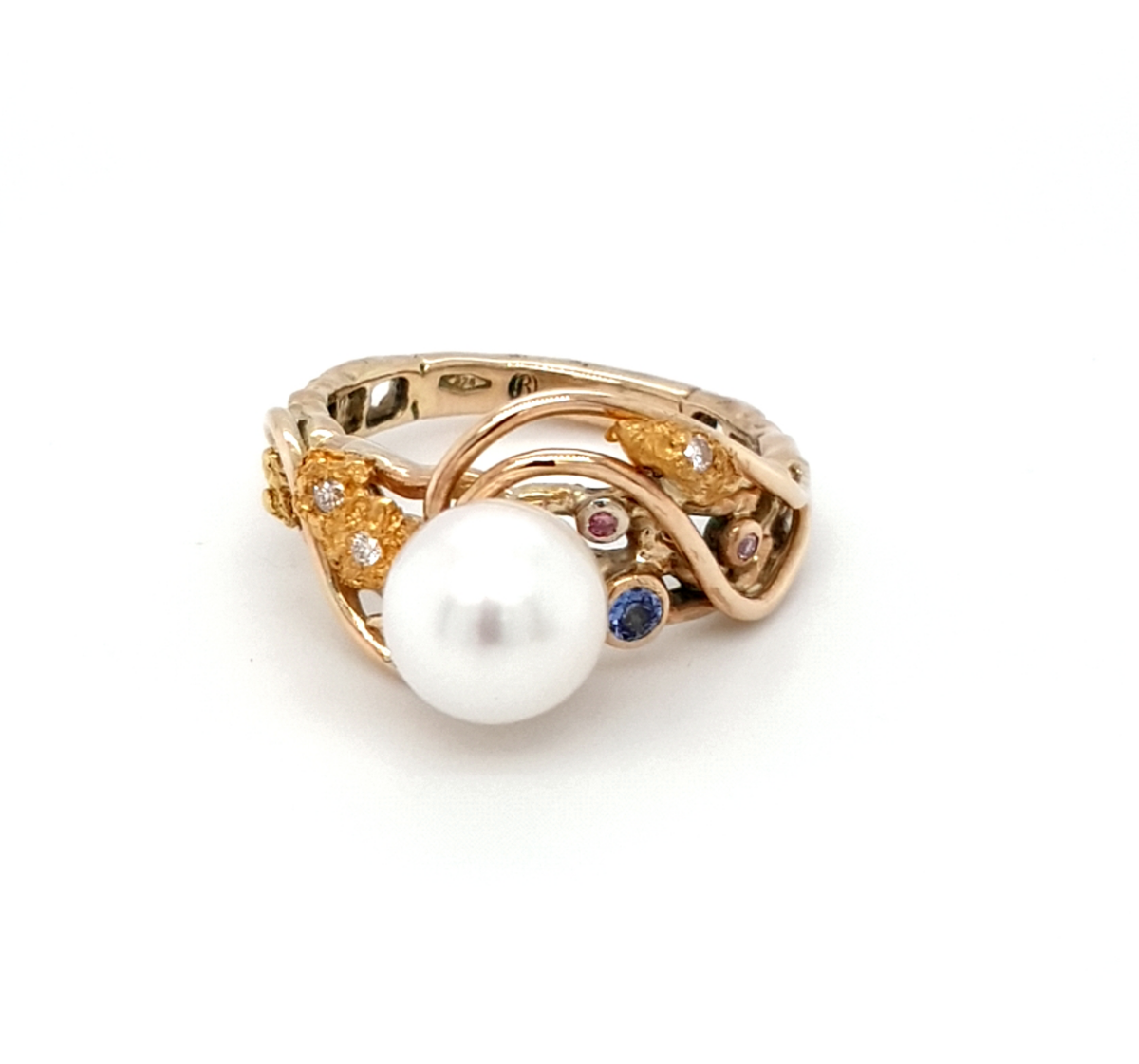 Leon Bakers 9K Yellow Gold Coral Bay Gold Nugget and Pearl Ring_0