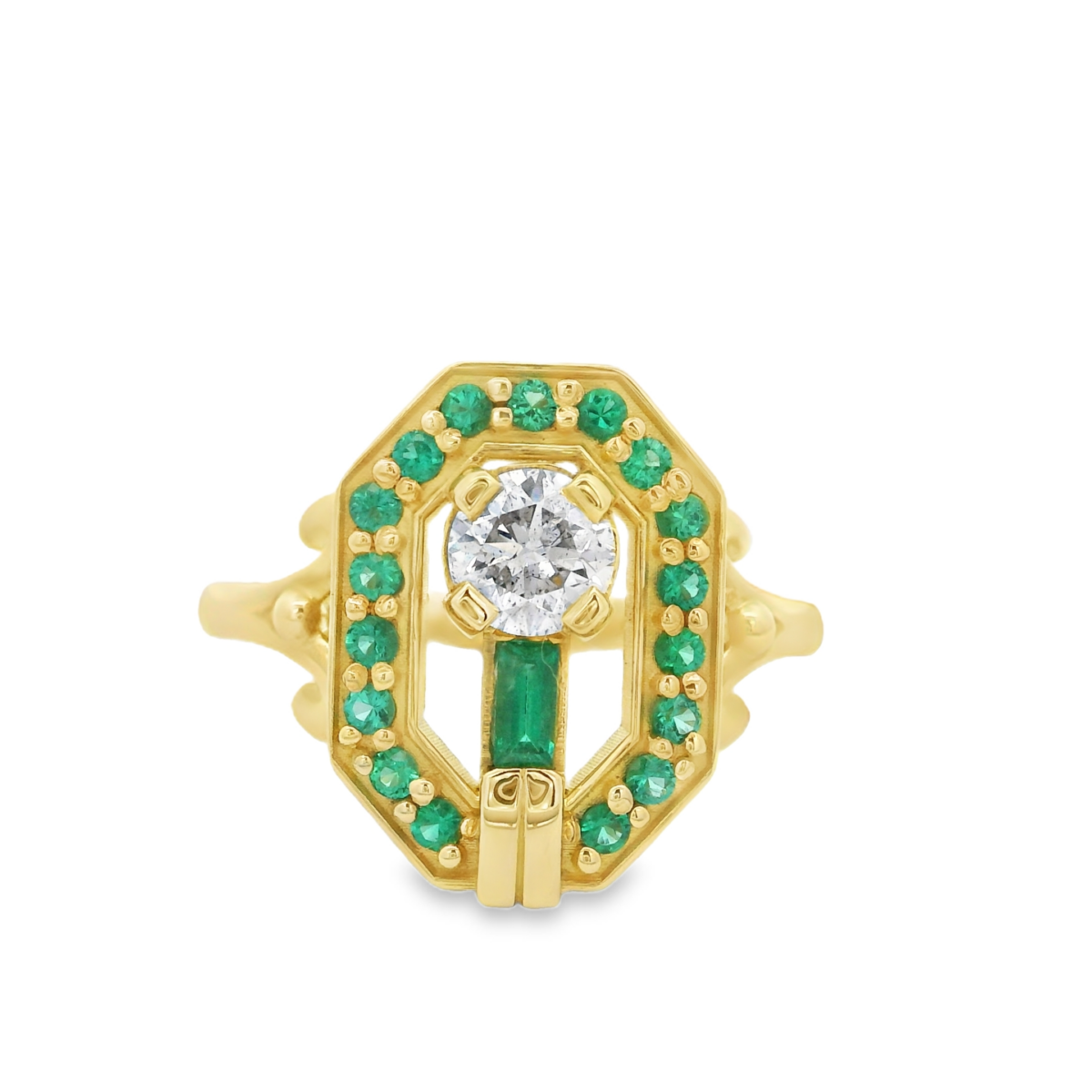 Leon Baker Handmade 18ct Yellow Gold Diamond Emerald Ring_0